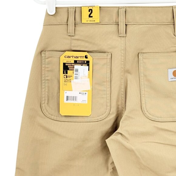 NWT Carhartt Women's Rugged Flex Outdoor Tan Canvas Work Shorts Size 2 Inseam 10 - Picture 4 of 11